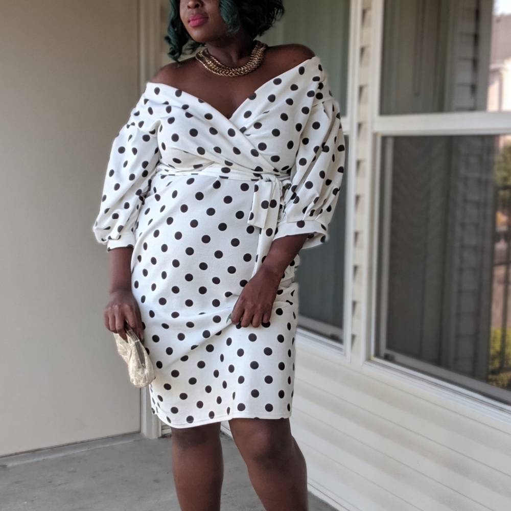 Plus size White polka dot dress